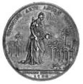 Jernegan’s Lottery, 1736, a silver medal by J.S. Tanner, Minerva standing between trophies and emblems, reverse...