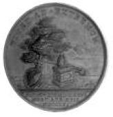 Death of Benjamin Hoadley, 1761, a copper medal by J. Kirk, bust right, reverse bishop’s mitre on plinth, tree and...