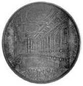 Birmingham Music Festival, 1834, a silver medal by T. Halliday, side elevation of the Town Hall, reverse interior of...