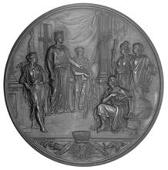 Opening of the New Council Chamber at the Guildhall, 1884, a large bronze medal by J.S. and A.B. Wyon, interior of...