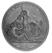 Fontarabia Captured, 1719, a copper medal by J. Leblanc and J. Duvivier, bust of Louis XV right, reverse standing...