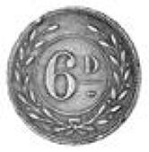 19th Century, Jersey, J. Le Caudey, brass Sixpence, legend, reverse value, edge grained, struck en médaille, 26mm...