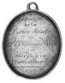 Royal Dublin Society, 1768, silver medal, oval, 37 x 43mm, Minerva seated, with cornucopia and fruits, reverse...