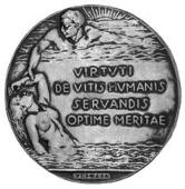 Andrew Carnegie Lifesaving Foundation Instituted, 1911, a plated iron medal by H. Frei, robed female figure with...