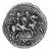 Roman Republic, Anonymous issues, c. 211-207 BC, Quinarius winged helmeted head of Roma right, v behind, rev. the...