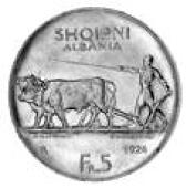 Albania, Republic, President Amet Bey Zogu, silver portrait 5-Franga Ar, 1926, star below bust (KM 8.2). Virtually...