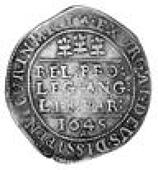 Charles I (1625-1649), Shilling, 1645, obverse mm. small plume, plumelet in field, reverse mm. A, three plumes above...