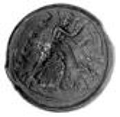 Italy, Bruttium, Brettian League, Sextans, c. 216-213 BC, head of Ares left, rev. Athena advancing right, holding...