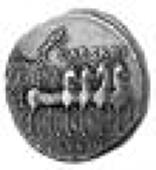 Augustus (27 BC-AD 14), Denarius, Spain, 18 BC, consular robe between legionary eagle and wreath spqr paren cons...