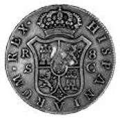 George III (1760-1820), Emergency issue, a Spain, Charles IV, 8 Reales, 1792c, Seville, obv. counterstamped with...