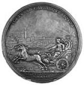 Escape of Princess Clementina Sobieski from Innsbrück, 1719, a silver medal by O. Hamerani, bust left, rev....
