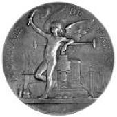 France, Exposition Universelle Internationale, Paris, 1900, a silver medal by J.-B. Daniel-Dupuis, robed female...