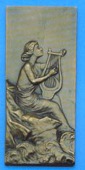 France, Sapho, 1908, a bronze plaque by Françoise Montagny, female figure seated on rock, playing lyre, rev. ruins...