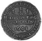 Spanish Netherlands, Oxford mint, Half-Pound, 1643, mm, plume (with bands) on obv. only, group of four pellets on...