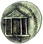 Roman Republic, M. Volteius M.f., Denarius, 78 BC, laureate head of Jupiter right, rev. tetrastyle temple of Jupiter...