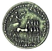 Augustus (27 BC-AD 14), Denarius, 13-14, Lugdunum, laureate head right, rev. Tiberius, laureate, standing right in...