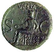 Caligula (AD 37-41), As, 37-8, Rome, bare head of Caligula left, rev. Vesta, veiled and draped, seated left, 9.97g...
