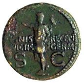 Caligula (AD 37-41), Dupondius, Rome, Germanicus in triumphal quadriga right, holding sceptre, rev. Germanicus...