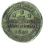 Charles I (1625-1649), Oxford mint, Pound, 1643, mm. plume (with bands) on obv. only, large horseman of fine...