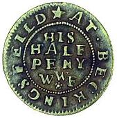17th Century, Beaconsfield, William Willis, Halfpenny, 1668, bull standing left, 1.64g/3h (Berry & Morley 31; BW....