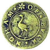 17th Century, Buckingham, Elizabeth Crawley, Halfpenny, 1668, heron, rev. her ob[olus = Halfpenny], 1.79g/9h (Berry...