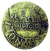 17th Century, Buckingham, Peter Reynoldes, Farthing, [16]58, strip of lace, 0.70g/12h (Berry & Morley 50; BW. 37)....