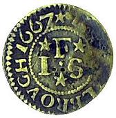 17th Century, Colnbrook, John Forise, Farthing, 1667, bear standing left, collared and chained, 1.37g/9h (Berry &...