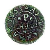 17th Century, High Wycombe, John Morris, Farthing, 1666, stick of candles, 0.56g/3h (Berry & Morley 226; BW. 173);...