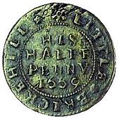 17th Century, Little Brickhill, Charles Lord, Halfpenny, 1669, man making candles, 2.56g/3h (Berry & Morley 108; BW....