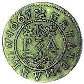 17th Century, Marlow, Peter Rivers, Halfpenny, 1667, Family arms, 2.35g/6h (Berry & Morley 116, and BNJ 1973, p.114,...