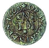 17th Century, Warrington, Thomas Norris, Farthing, 1668, scales, 0.81g/3h (Berry & Morley 181; BW. 138). About very...