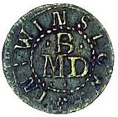 17th Century, Winslow, Matthew Bishop, Farthing, three boars’ heads, 0.97g/6h (Berry & Morley 190; SCBI Norweb...
