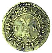 17th Century, Wooburn, Jonathan Kingham, Halfpenny, water-wheel, mill-rind, 1.94g/12h, rev. die in later stage with...