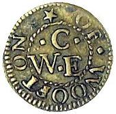 17th Century, Woughton-on-the-Green, William Coale, Farthing, Grocers’ arms, 1.14g/6h (Berry & Morley 206; BW....