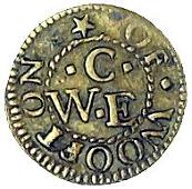 17th Century, Woughton-on-the-Green, William Coale, Farthing, Grocers’ arms, 1.14g/6h (Berry & Morley 206; BW....