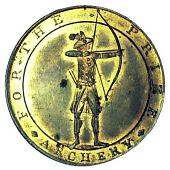18th Century, Aylesbury, Skidmore’s mule Halfpenny, 1797, similar, rev. archer standing right, holding bow and...