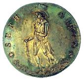 18th Century, Aylesbury, Skidmore’s mule Halfpenny, similar, rev. man standing left with a wooden leg, mr joseph...