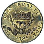 18th Century, Chesham, Adam Simpson, Halfpenny, 1795, arms, crest and cypher of the issuer, rev. arms, for the...