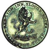 18th Century, Slough, William Till, Proof Halfpenny, 1794, in silver, arms of the Till family, rev. lion rampant to...
