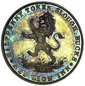 18th Century, Slough, William Till, Proof Halfpenny, 1794, in silver, similar, rev. lion rampant to left, red lion...