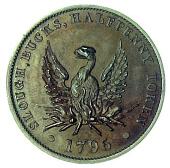 18th Century, Slough, John Peckham, Halfpenny, 1795, in bronzed-copper, arms of the Peckham family, rev. phoenix,...