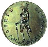18th Century, Aylesbury, Skidmore’s mule Halfpenny, Justice seated right, rev. standing figure of Joseph Askins,...