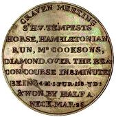 18th Century, Cambridgeshire, Cambridgeshire, Newmarket, issuer uncertain, Penny, 1799, two horses racing past the...
