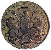 18th Century, Devon, Devon, Exeter, S. Kingdon, Westwood’s Farthing, Bishop Blaize, rev. arms (DH 9). Extremely...