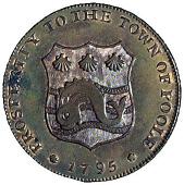 18th Century, Dorset, Dorset, Poole, J. Bayly, Halfpenny, 1795, Hope leaning on anchor, rev. arms (DH 6). Good...