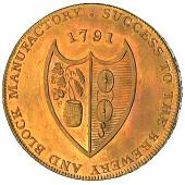 18th Century, Hampshire, Hampshire, Southampton, Taylor, Moody & Co, Westwood’s Halfpenny, 1791, helmeted bust of...