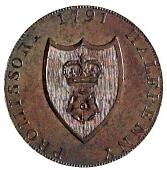 18th Century, Hampshire, Hampshire, Southampton, Taylor, Moody & Co, Proof Halfpenny, 1791, helmeted bust of Sir...