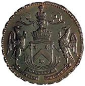 18th Century, Lancashire, Lancashire, Halsall, Col. Mordaunt, Penny, arms, rev. halsall d (DH 1). Extremely fine...