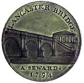 18th Century, Lancashire, Lancashire, Lancaster, A. Seward, Penny, 1794, in white metal, view of Lancaster Castle,...