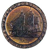 18th Century, Lancashire, Lancashire, Lancaster, D. Eccleston, Halfpenny, 1794, bust left, rev. ship and...
